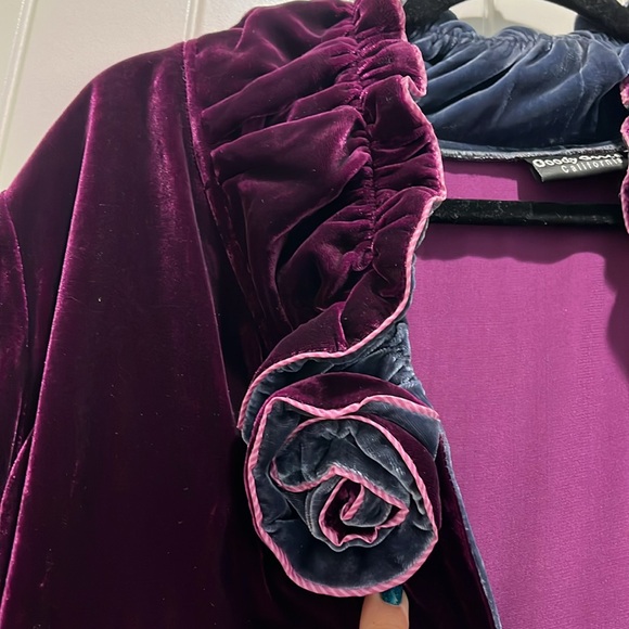 Goody Goody California Sz XL velvet rosette jacket silk Grey Purple flowers - Picture 6 of 7